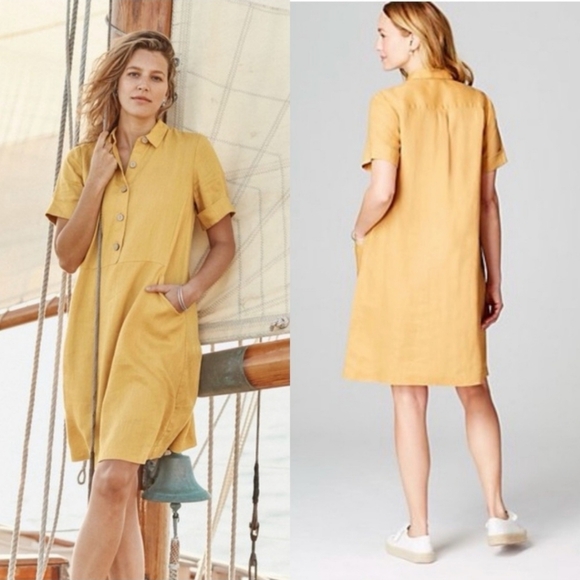 J. JILL Love Linen 100% Linen Mustard Yellow Wooden Buttons Collar Pockets XL - Picture 11 of 13